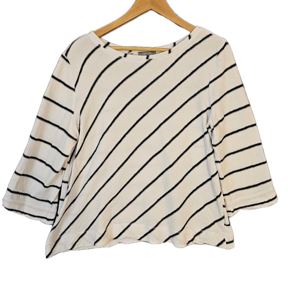 Habitat French Terry Top Womens M 100% Cotton Diagonal Stripe Boxy Coastal Beach